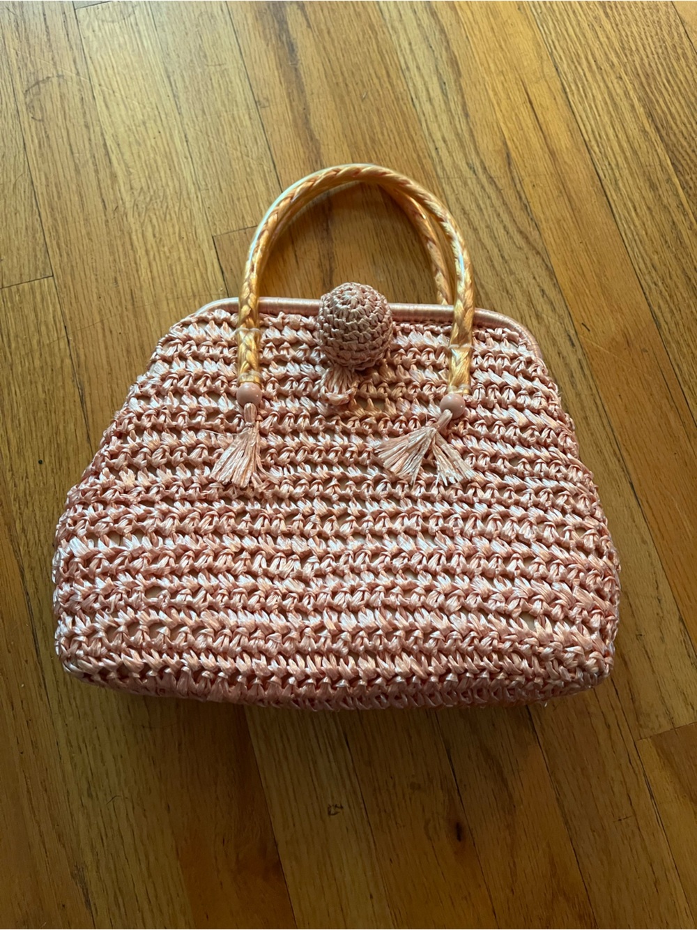 Handcrafted Pink Crochet Tote with Braided Handles